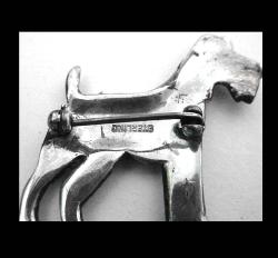 Vintage Rhinestone & Enamel Sterling Terrier Pin Back