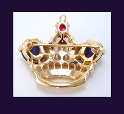 Trifari Rhinestone and Glass Cabochon Crown Pin Signature