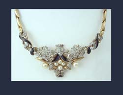 Trifari, Philippe Empress Eugenie Enamel & Rhinestone Necklace Front