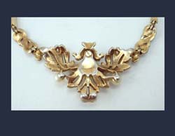 Trifari, Philippe Empress Eugenie Enamel & Rhinestone Necklace Signature