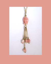 Pink Glass Tulip Bead Necklace Close