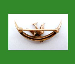 Victorian 10k Gold Bird with Seed Pearls Crescent Pin Back
